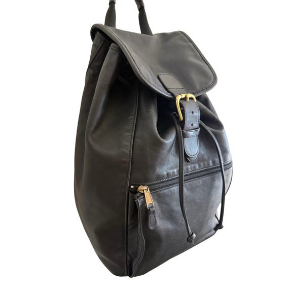 VTG Y2K 90s COACH XL Black Leather Backpack Drawstring Buckle Flap‎ USA 0529 Bag - Picture 2 of 9